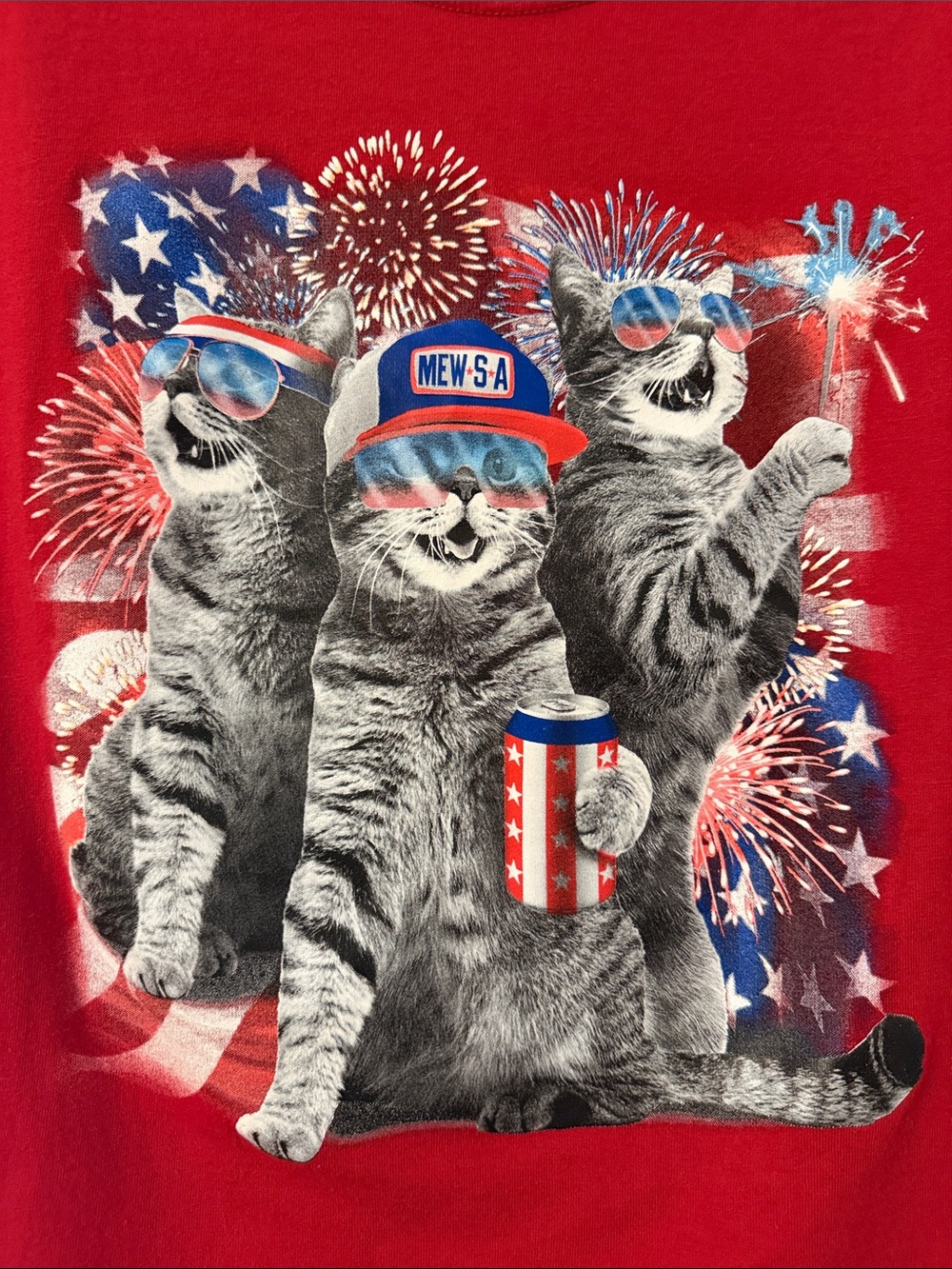 Red tank top with Patriotic Cats Graphic Mew-S-A…novelty tee - Picture 3 of 3